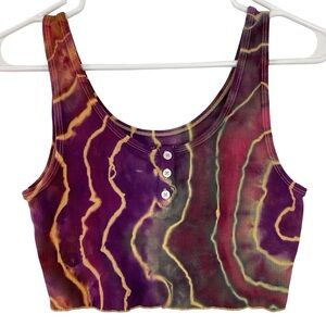 Handmade Ribbed Tie Dye Tank Top Crop Shirt Womens Size Small Henley Upcycled